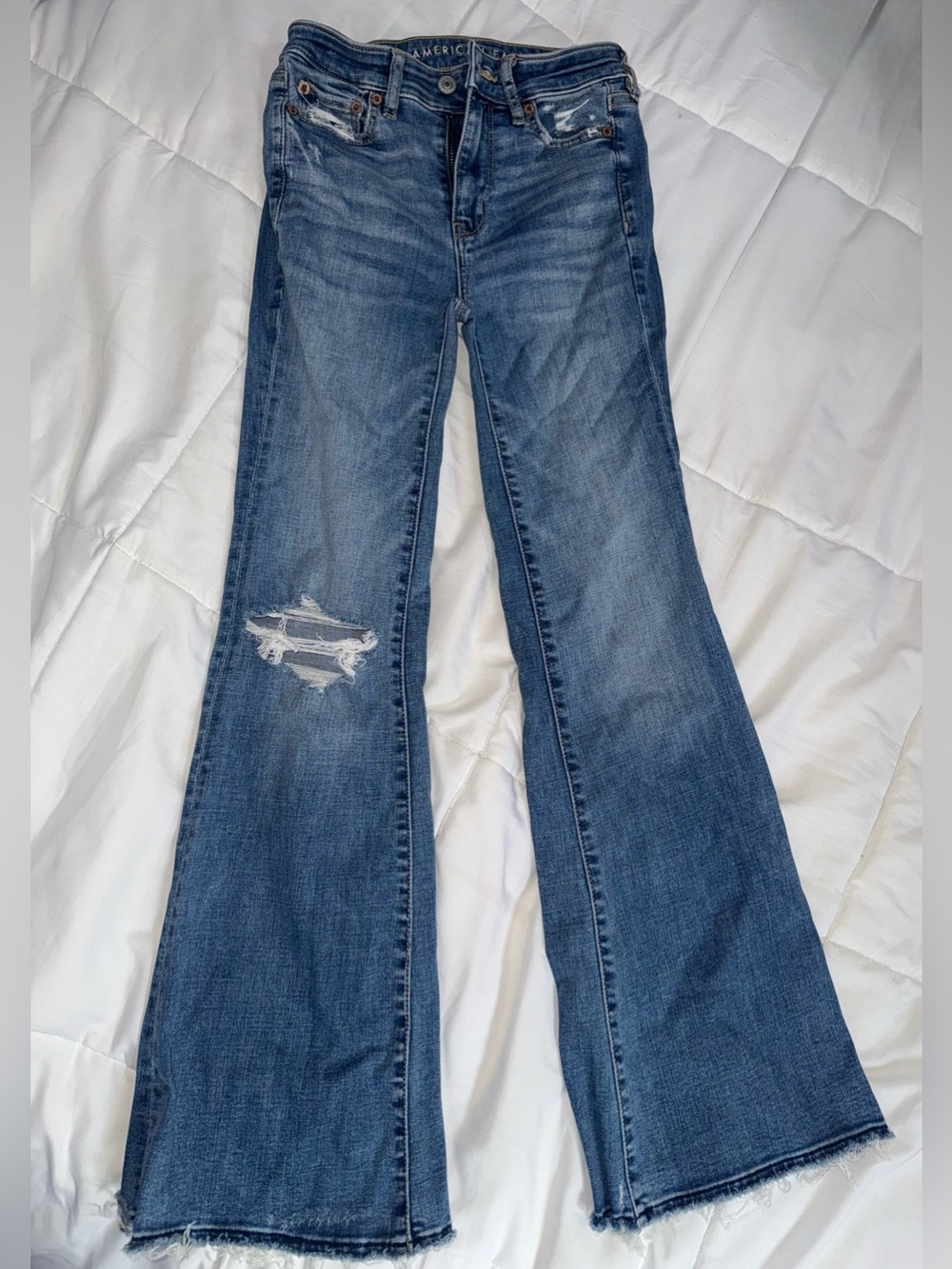 American Eagle Outfitters Medium Blue Distressed Flare Jeans